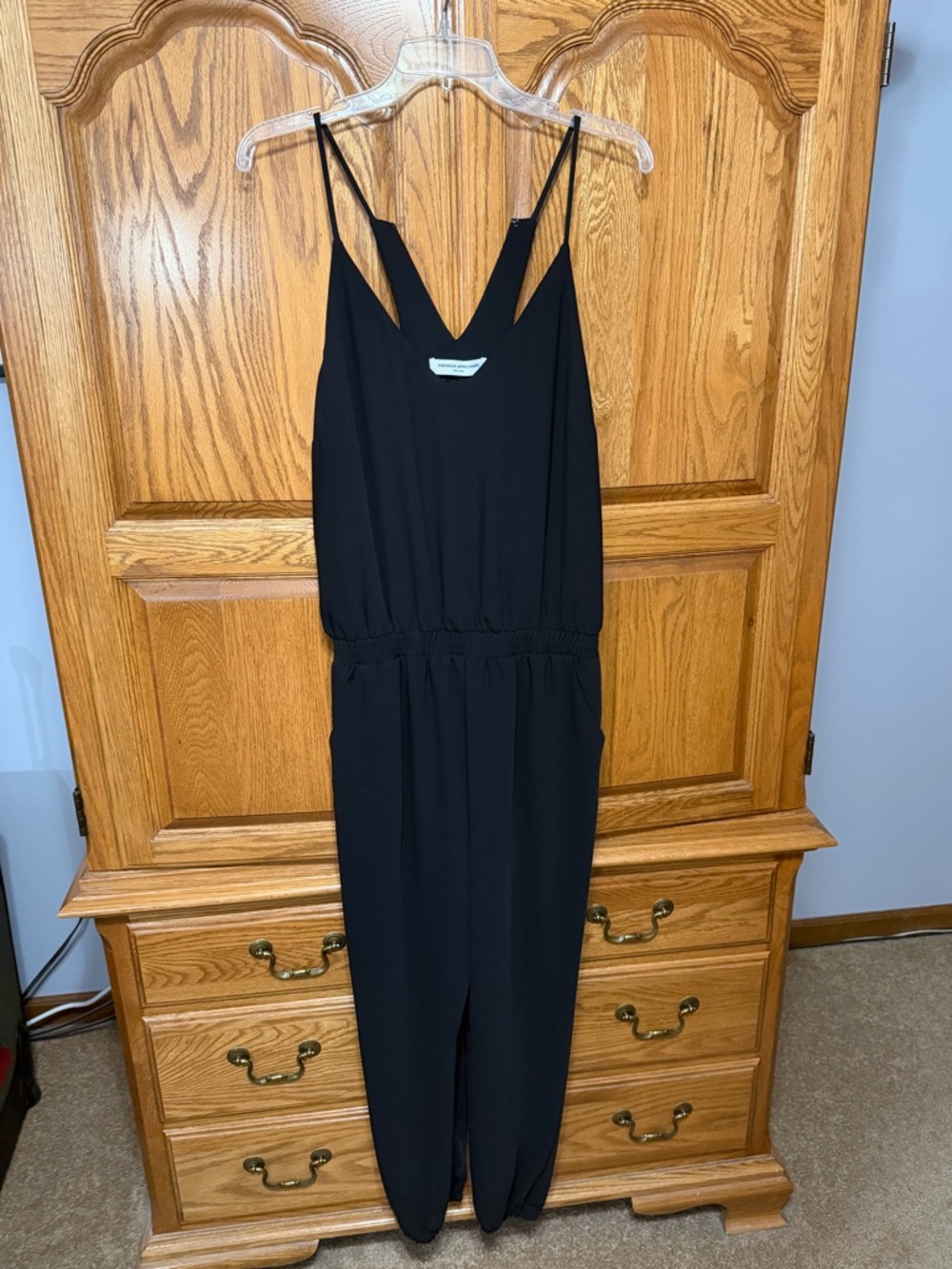 Amanda Uprichard Lowell Jumpsuit in Black Slip-On Elastic Waist Women’s Sz L